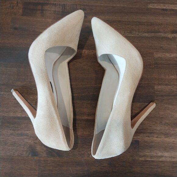 Alice Olivia Dina Pumps Womens 8 Beige Nude Suede High Heels Shoes Pointy Toe - Picture 8 of 11